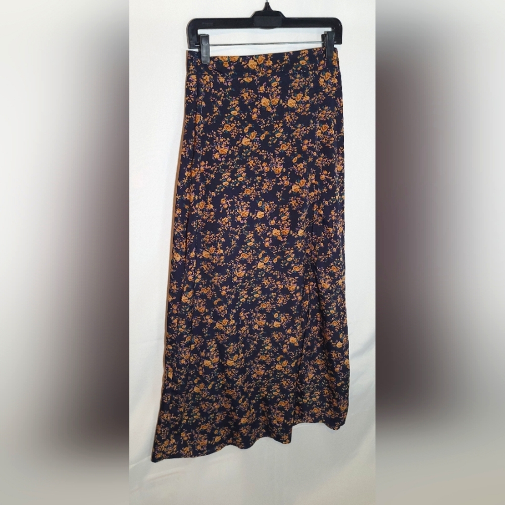 Shein Dark Floral Print Maxi Skirt High Slit Fall Womans Size M